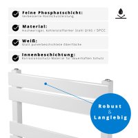Handtuchheizkörper elektrisch Mittelanschluss 50x160 cm Weiß, mit Thermoflüssigkeit