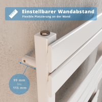 Handtuchheizkörper elektrisch Mittelanschluss 50x160 cm Weiß, mit Thermoflüssigkeit