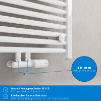 ROTHLER Handtuchheizkörper Badheizkörper Handtuchwärmer Mittelanschluss Weiß 50 x 120 cm