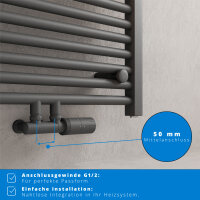 ROTHLER Elektrischer Handtuchheizkörper Badheizkörper Handtuchwärmer Anthrazit Mittelanschluss 50 x 120 cm