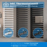 Premium Handtuchheizkörper seitlich offen 50x140 cm Weiß, mit Ventilset
