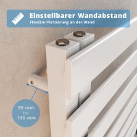 Premium Handtuchheizkörper seitlich offen 50x140 cm Weiß, mit Ventilset