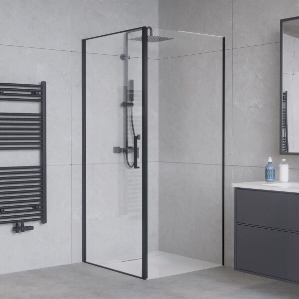 SALE Duschkabine Eckdusche Nano ESG Schwarz 6mm 90 x 90 x 195 cm