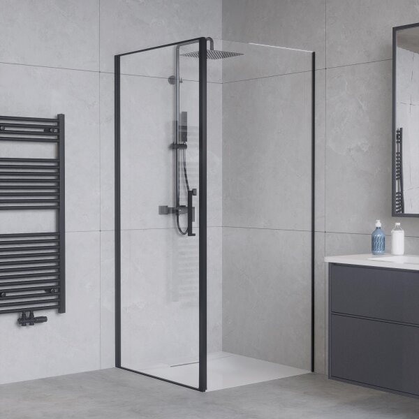 SALE Duschkabine Eckdusche Nano ESG Schwarz 6mm 100 x 100 x 195 cm
