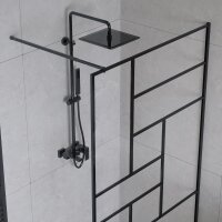 Duschwand Duschabtrennung Nano Schwarz Gitterdesign 8mm 120 x 200 cm