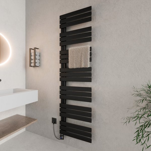 Handtuchheizkörper elektrisch seitlich offen 60x180 cm Schwarz