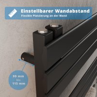 Handtuchheizkörper elektrisch seitlich offen 60x180 cm Schwarz