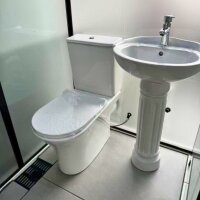 Mobile Duschkabine Dusche mit integrierter Toilette Waschbecken Duscharmatur 140 x 110 x 215 cm