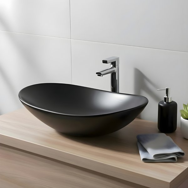 Aufsatzwaschbecken oval Keramik Schwarz