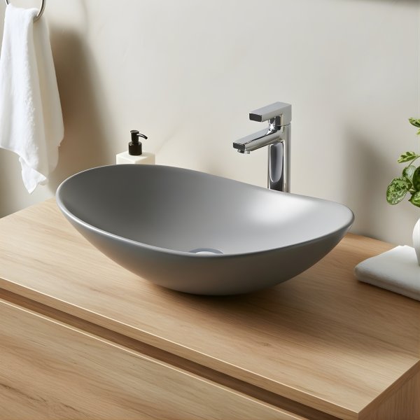 Aufsatzwaschbecken oval Keramik Mattgrau
