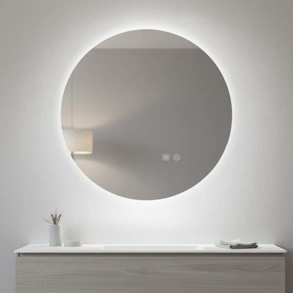 Runder LED-Badezimmerspiegel 61 Cm – Mit Anti-Beschlag, 3 Farbtemperaturen & Dimmfunktion – Wandmontage, Rahmenlos