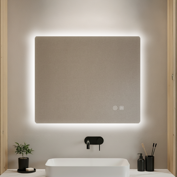 LED Badspiegel rechteckig rahmenlos Antibeschlag Touch 3 Lichtfarben dimmbar 60 x 70 cm