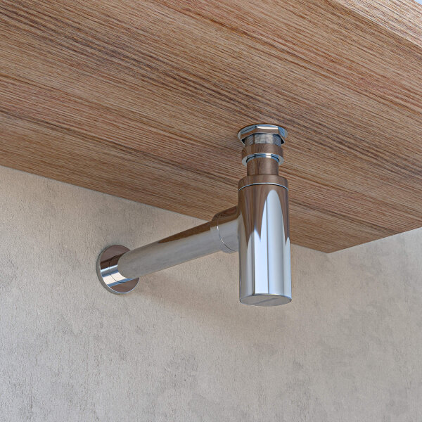 Waschbeckensiphon raumspar verstellbar Chrom