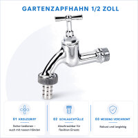 Auslaufventil 1/2 Zoll Messing verchromt mit Schlauchverschraubung