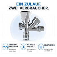 Kombi-Eckventil 1/2 Zoll Messing verchromt selbstdichtend mit Rückflussverhinderer