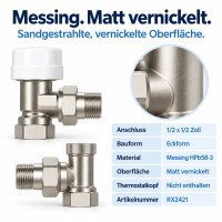Thermostatventil-Set Eckform 1/2 Zoll mit Rücklaufverschraubung