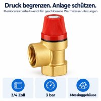 Sicherheitsventil Heizung 3/4 Zoll Messing 3 bar Membranventil