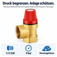 Sicherheitsventil Heizung 1/2 Zoll Messing 3 bar Membranventil
