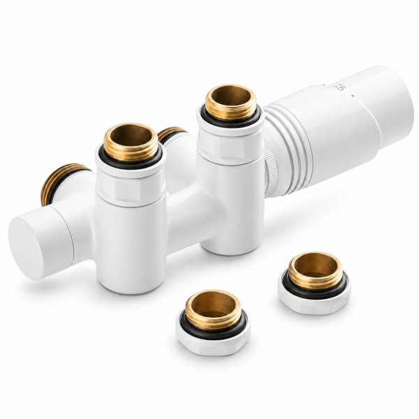 Hahnblock Dual Multiblock 50 mm mit Thermostatkopf Weiß