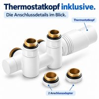 Hahnblock Dual Multiblock 50 mm mit Thermostatkopf Weiß