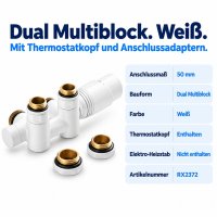 Hahnblock Dual Multiblock 50 mm mit Thermostatkopf Weiß
