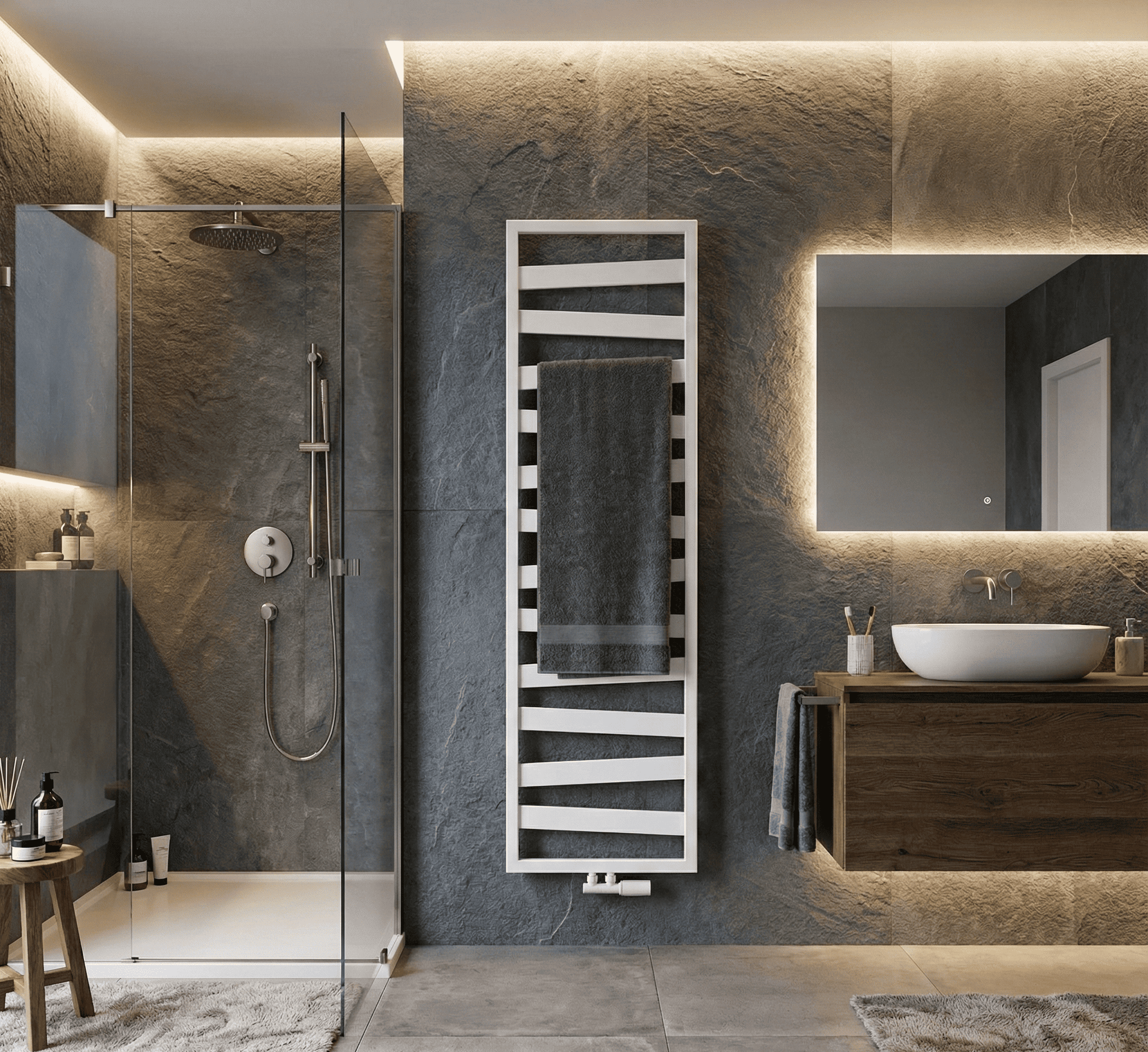 Weißer Designer Badheizkörper in ZigZag Form